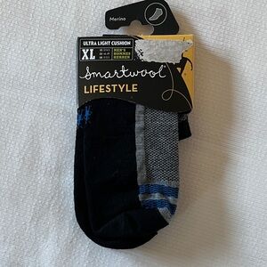 New SMARTWOOL Men's Merino Sneaker Socks, Black & Gray, Size XL (12-14.5), NWT